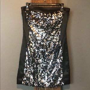 Black strapless dress with silver sequins